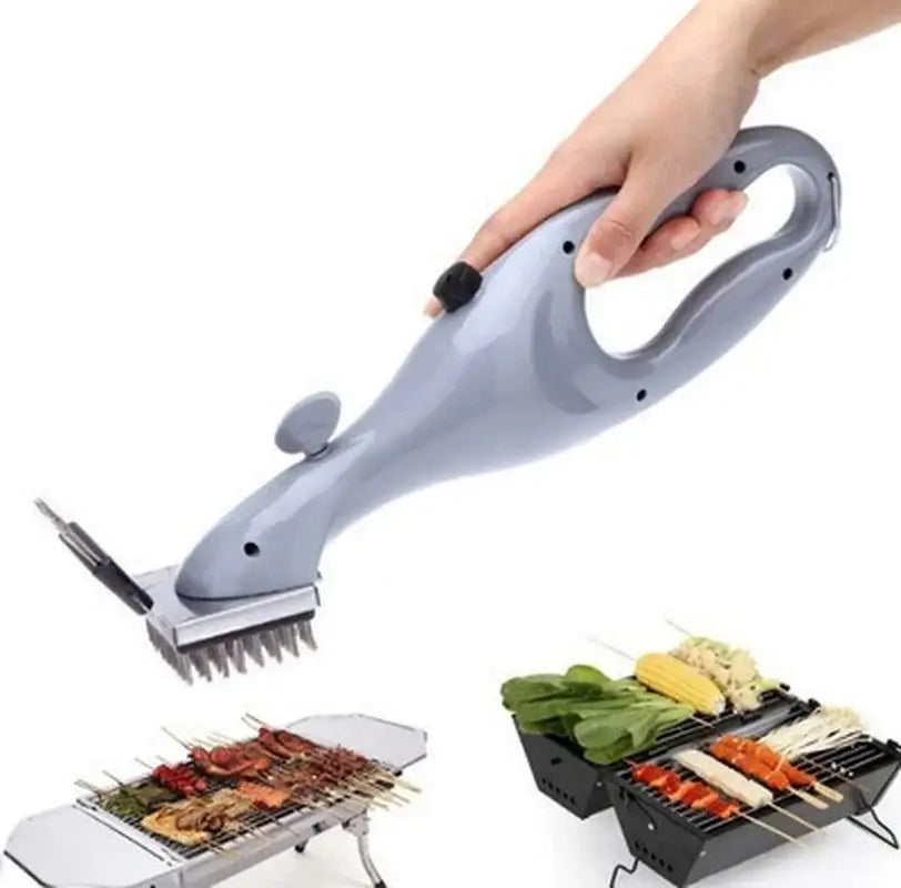 Gray handheld electric grill steam cleaner brush kitchen cooking tool