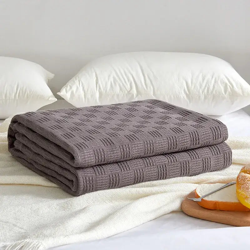 Gray herringbone cotton waffle towel quilt for bedroom or office