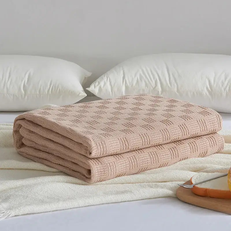Gray herringbone cotton waffle towel quilt for bedroom or office