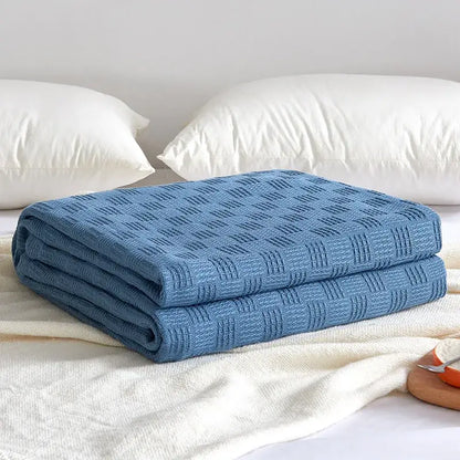 Gray herringbone cotton waffle towel quilt for bedroom or office