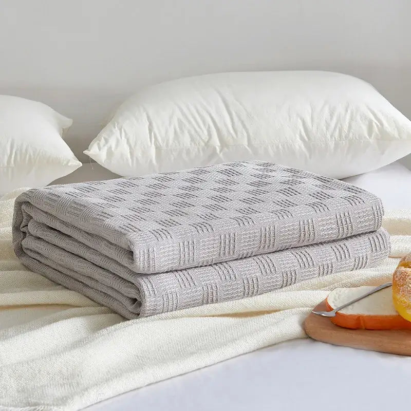 Gray herringbone cotton waffle towel quilt for bedroom or office