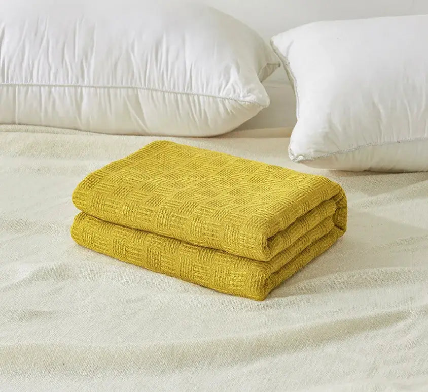 Gray herringbone cotton waffle towel quilt for bedroom or office