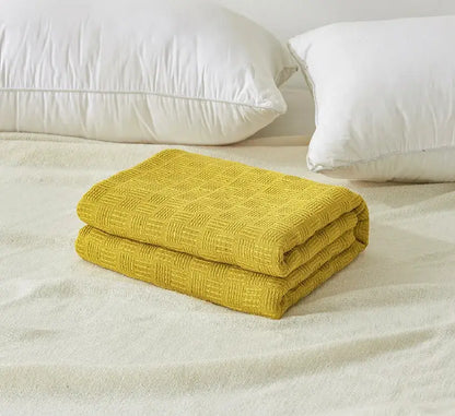 Gray herringbone cotton waffle towel quilt for bedroom or office
