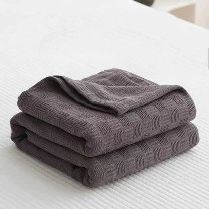 Gray herringbone cotton waffle towel quilt for bedroom or office