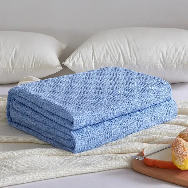 Gray herringbone cotton waffle towel quilt for bedroom or office