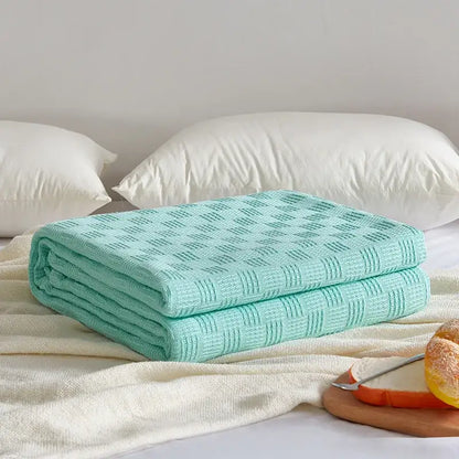 Gray herringbone cotton waffle towel quilt for bedroom or office