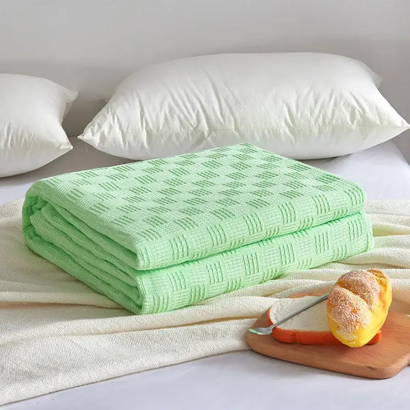 Gray herringbone cotton waffle towel quilt for bedroom or office
