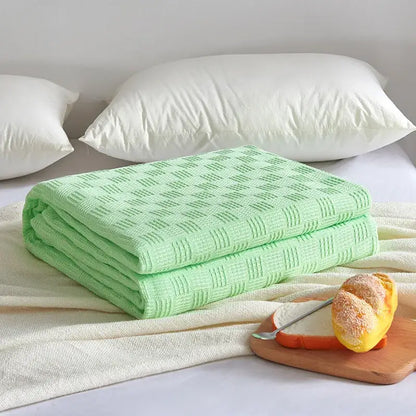 Gray herringbone cotton waffle towel quilt for bedroom or office