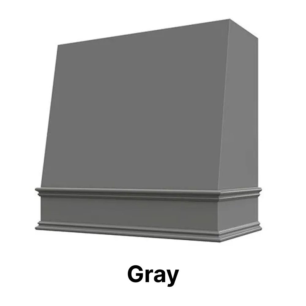 Wood Range Hood With Angled Front and Decorative Trim - 30", 36", 42", 48", 54" and 60" Widths Available
