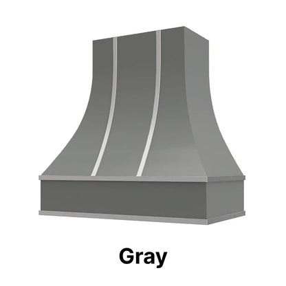 Wood Range Hood With Curved Front, Silver Strapping and Block Trim - 30", 36", 42", 48", 54" and 60" Widths Available