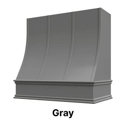 Wood Range Hood With Sloped Strapped Front and Decorative Trim - 30", 36", 42", 48", 54" and 60" Widths Available