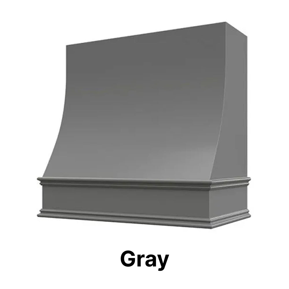 Wood Range Hood With Sloped Front and Decorative Trim - 30", 36", 42", 48", 54" and 60" Widths Available