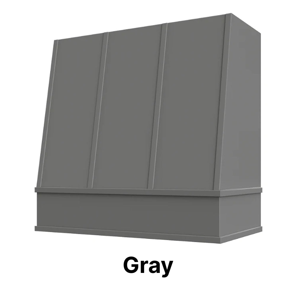 Wood Range Hood With Angled Strapped Front and Block Trim - 30", 36", 42", 48", 54" and 60" Widths Available