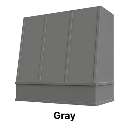 Wood Range Hood With Angled Strapped Front and Block Trim - 30", 36", 42", 48", 54" and 60" Widths Available