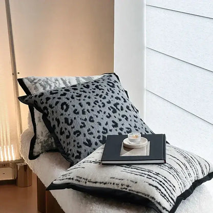 Gray leopard print luxury mink fur blanket bedroom fringed throw