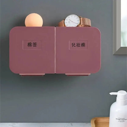 Gray & peach cotton swab holder bathroom wall organizer compartment