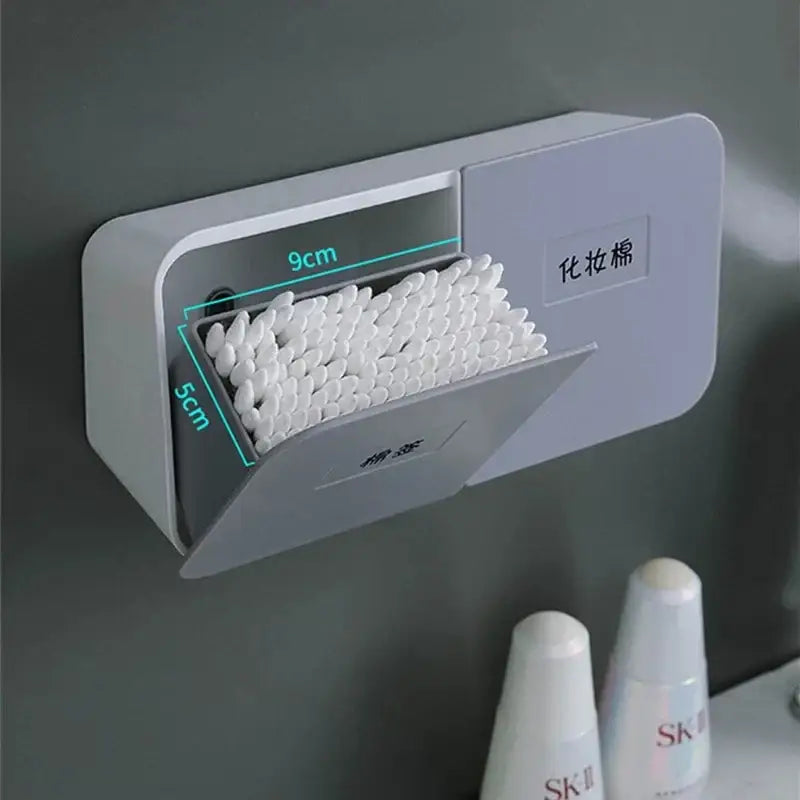 Gray & peach cotton swab holder bathroom wall organizer compartment
