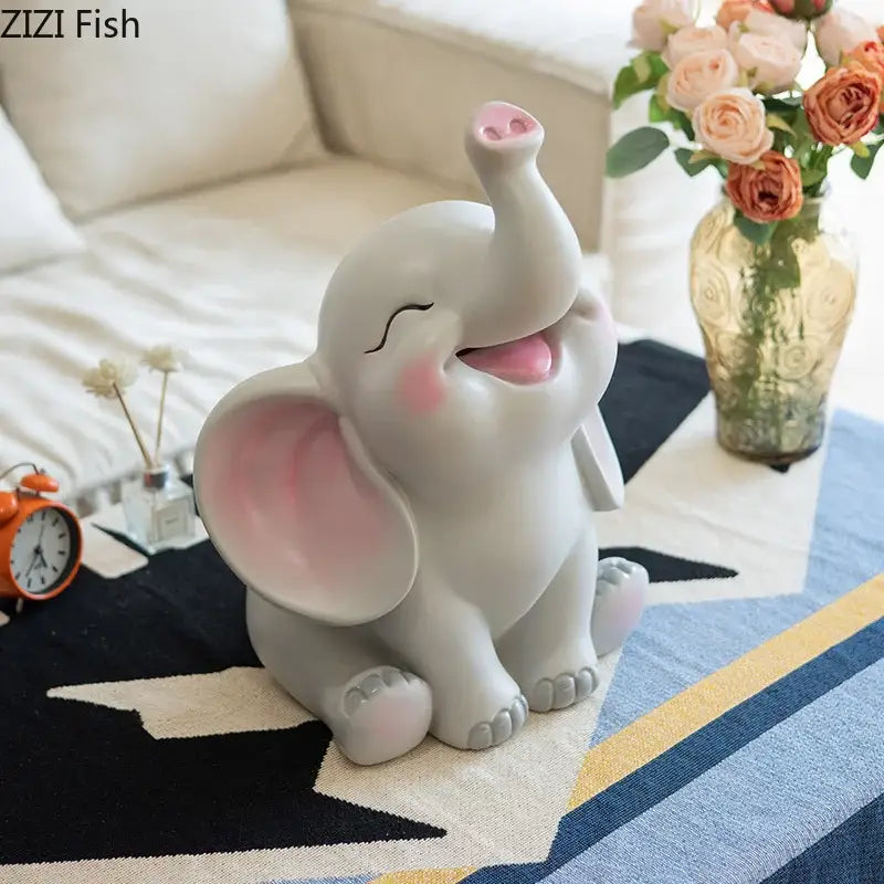 Gray & pink elephant savings jar piggy bank – nursery bedroom decor