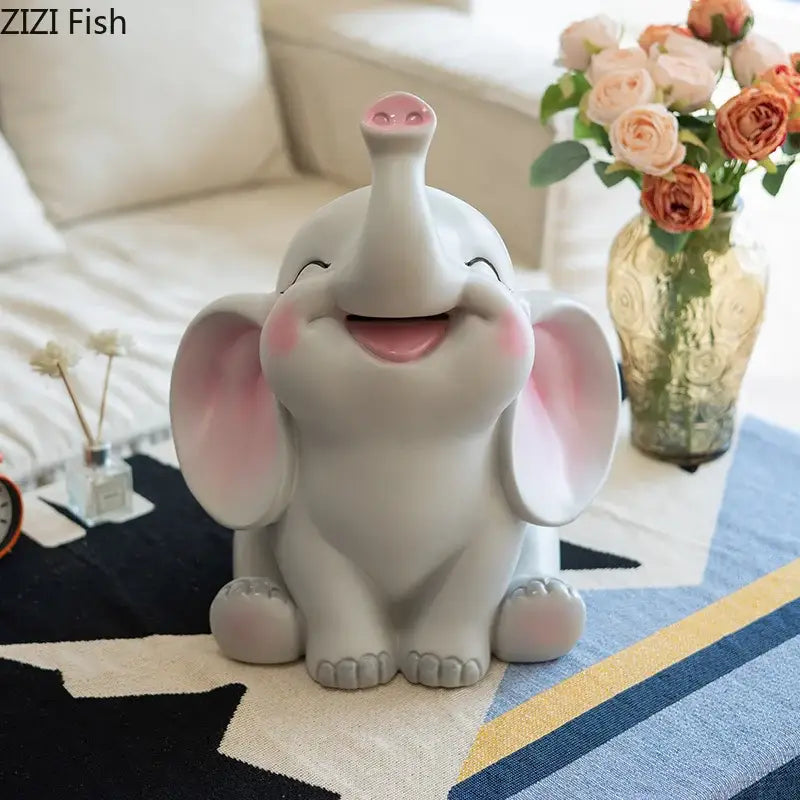 Gray & pink elephant savings jar piggy bank – nursery bedroom decor