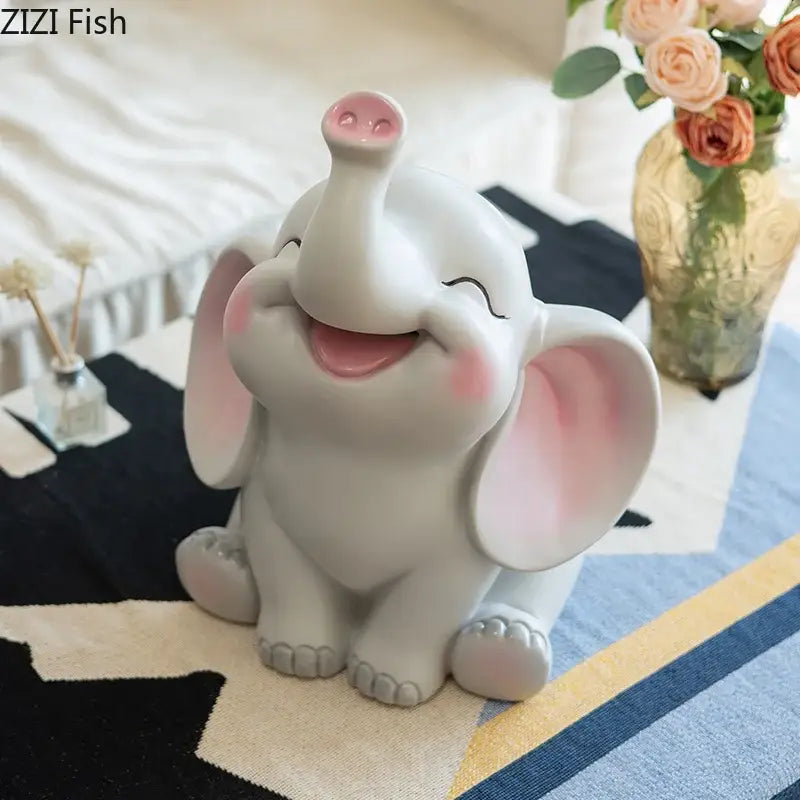 Gray & pink elephant savings jar piggy bank – nursery bedroom decor