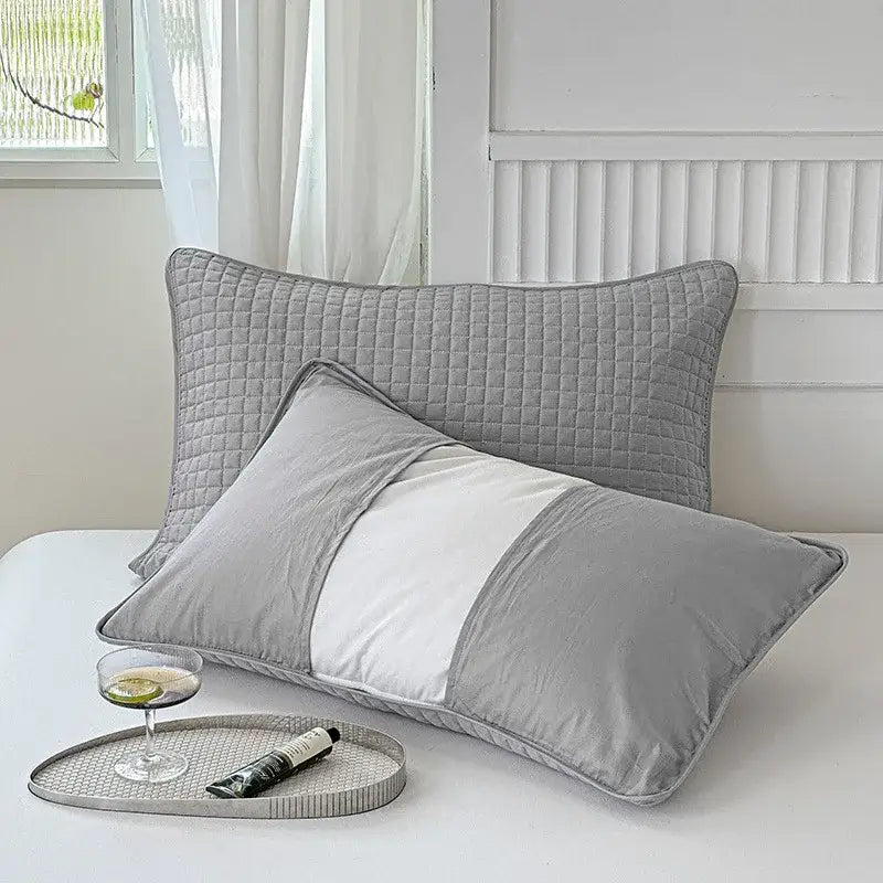 Gray quilted cotton pillowcase shield bedroom sweat protection