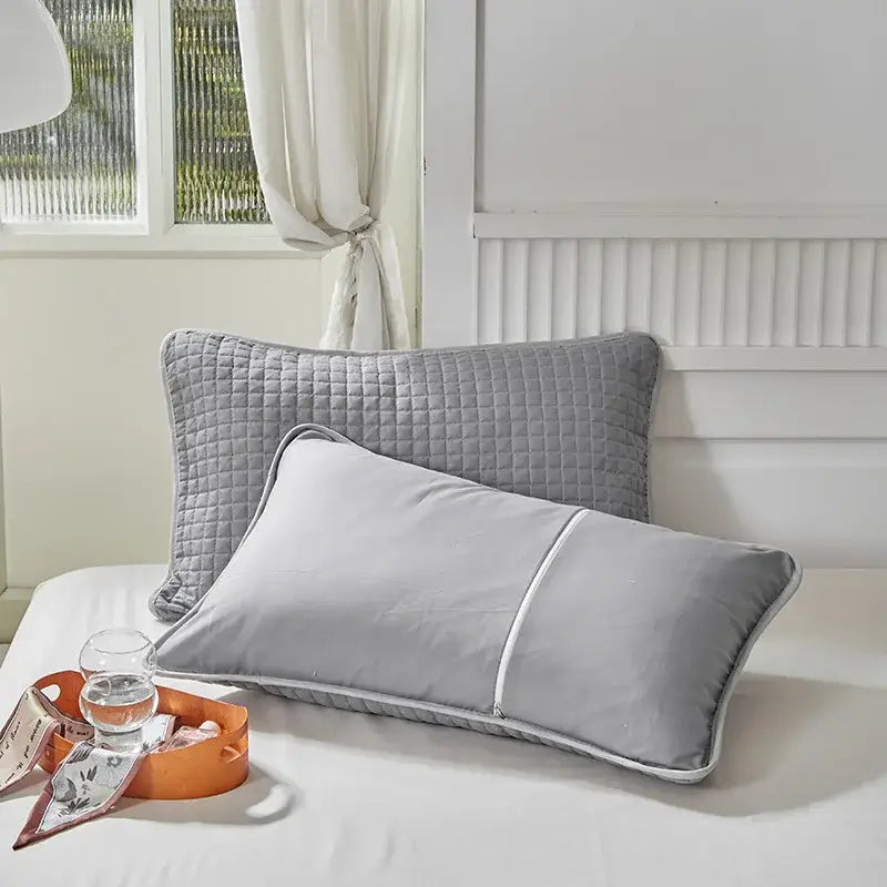 Gray quilted cotton pillowcase shield bedroom sweat protection