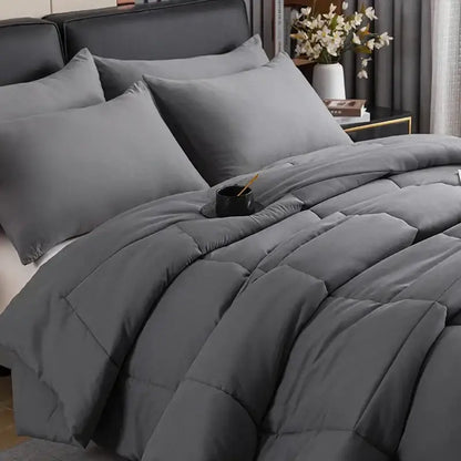 Gray quilted king size comforter bedroom soft plush blanket