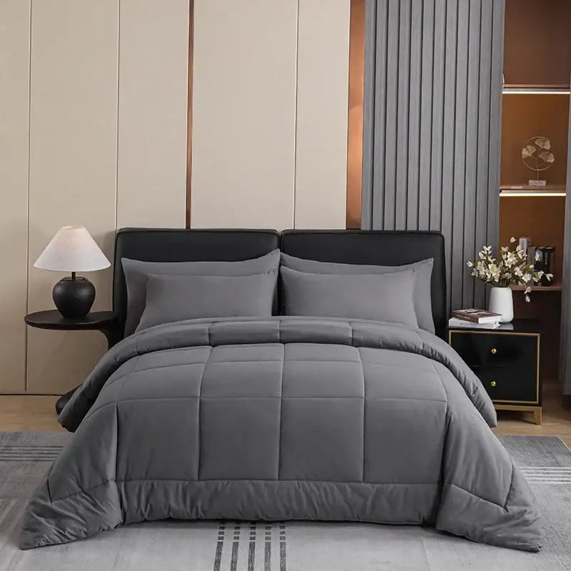 Gray quilted king size comforter bedroom soft plush blanket
