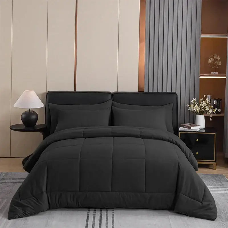 Gray quilted king size comforter bedroom soft plush blanket