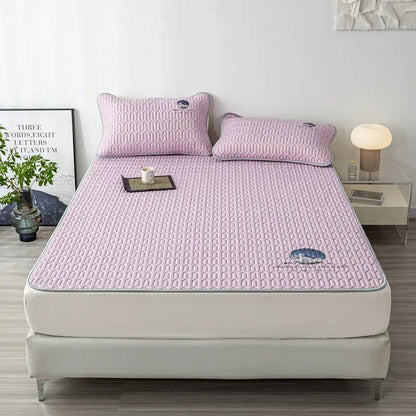 Gray quilted latex bed mat set with cloud embroidery bedroom matress pad