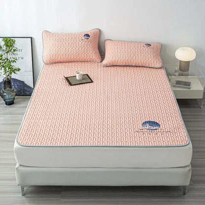 Gray quilted latex bed mat set with cloud embroidery bedroom matress pad