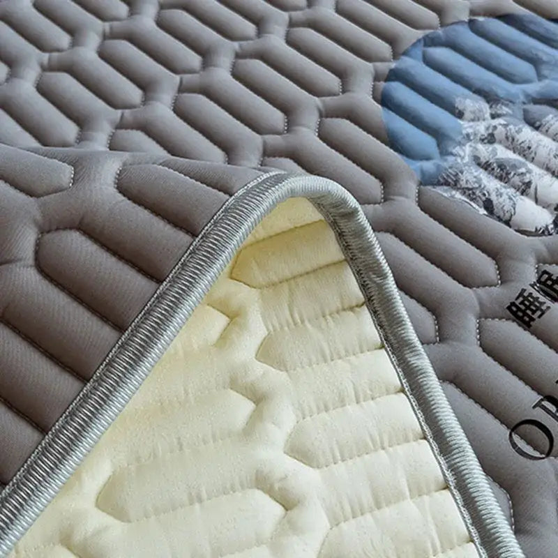 Gray quilted latex bed mat set with cloud embroidery bedroom matress pad