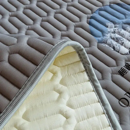 Gray quilted latex bed mat set with cloud embroidery bedroom matress pad