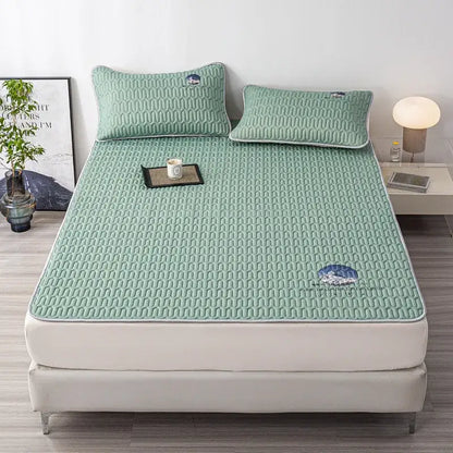 Gray quilted latex bed mat set with cloud embroidery bedroom matress pad