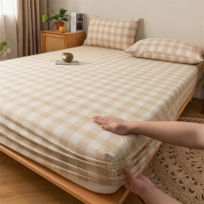 Gray red & black plaid cotton sheet set bedroom fitted sheet
