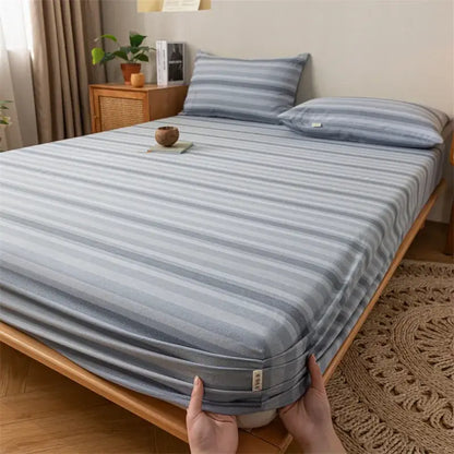 Gray red & black plaid cotton sheet set bedroom fitted sheet