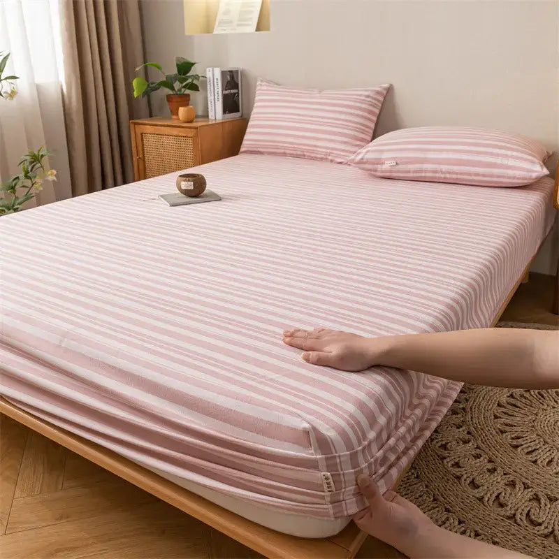 Gray red & black plaid cotton sheet set bedroom fitted sheet