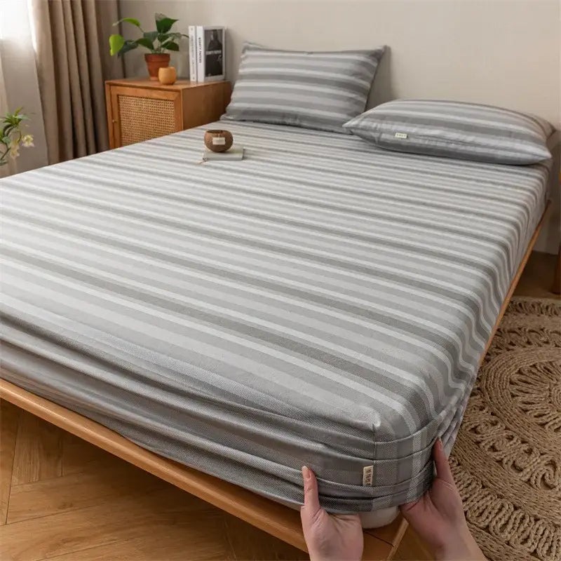 Gray red & black plaid cotton sheet set bedroom fitted sheet