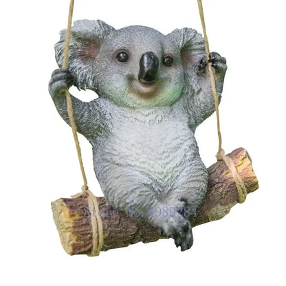 Gray resin cartoon koala swinging garden sculpture outdoor decor