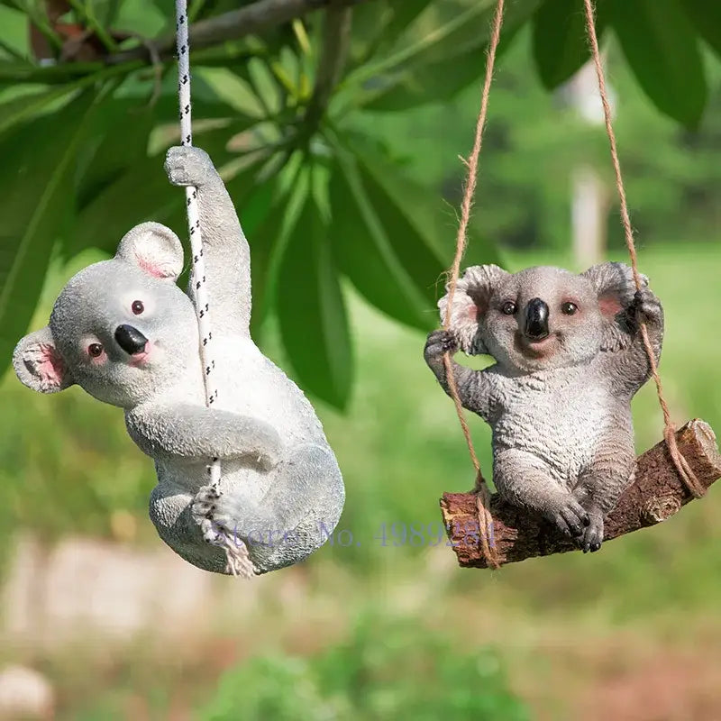 Gray resin cartoon koala swinging garden sculpture outdoor decor