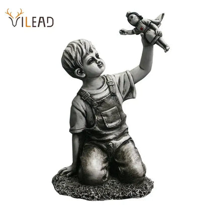 Gray resin super nurse angel boy statue living room decor