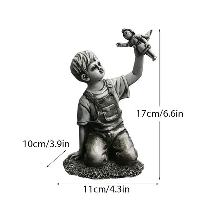 Gray resin super nurse angel boy statue living room decor