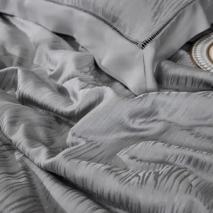 Gray ruched summer quilt set with black trim bedroom bedding