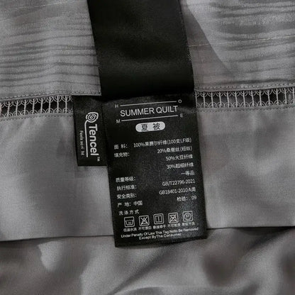 Gray ruched summer quilt set with black trim bedroom bedding