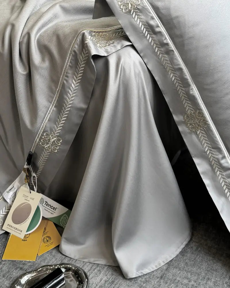 Gray satin eucalyptus fiber summer quilt bedding set bedroom gold trim