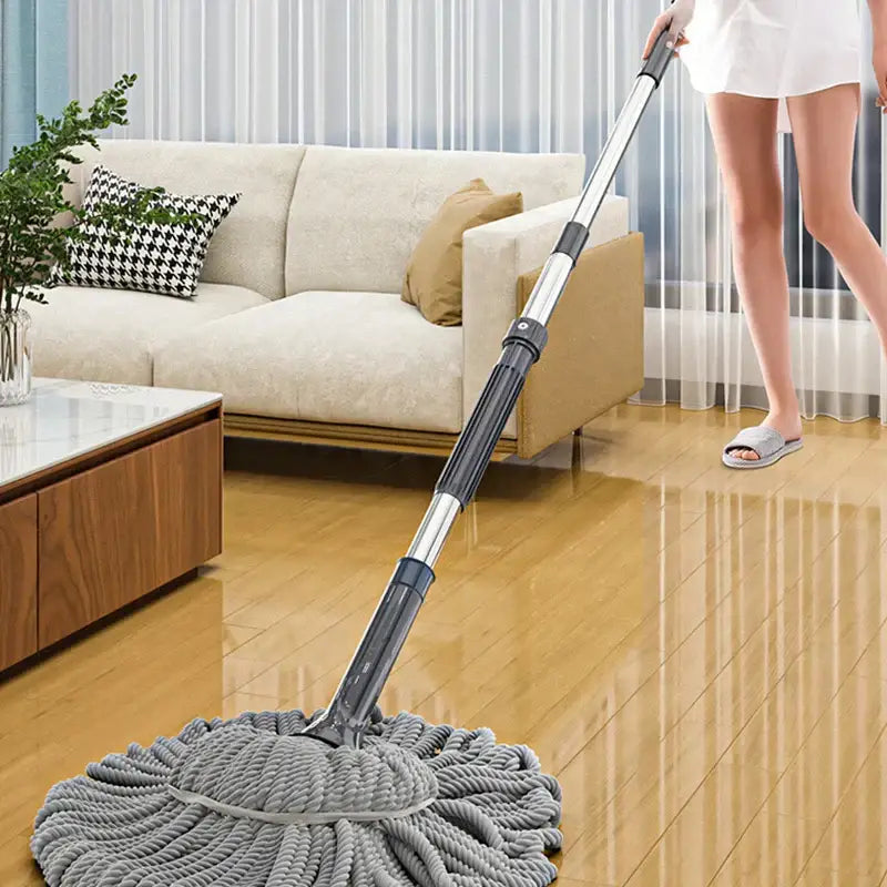 Gray silver easy spin mop with microfiber head for kitchen floors