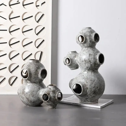 Gray speckled abstract planet ceramic ornament living room sculpture