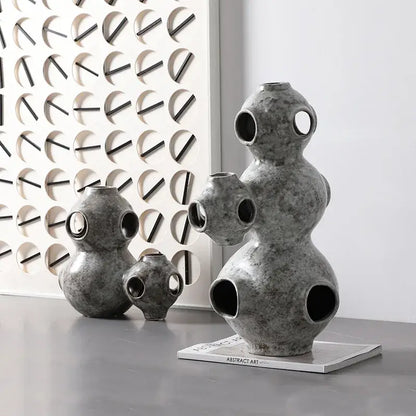 Gray speckled abstract planet ceramic ornament living room sculpture
