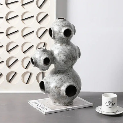 Gray speckled abstract planet ceramic ornament living room sculpture