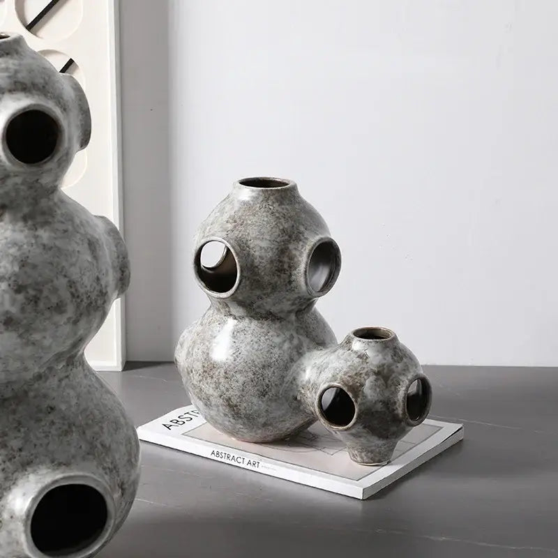 Gray speckled abstract planet ceramic ornament living room sculpture